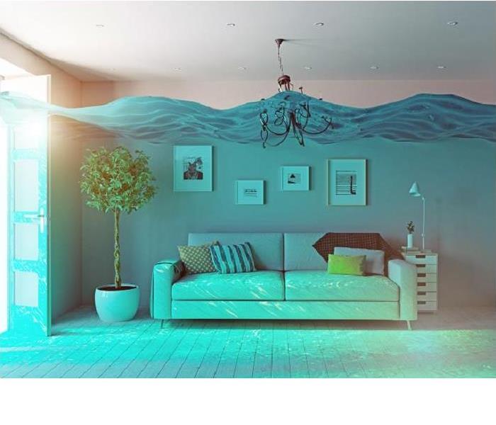 Living room and furniture under water
