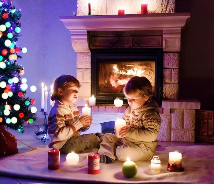 kids by the fireplace.