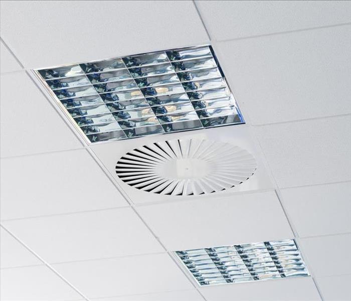 ceiling in office, vent and lights